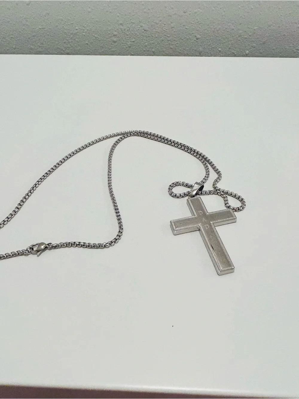 Avon Mens Cross Necklace Stainless Steel Engraved DAD Silvertone 24